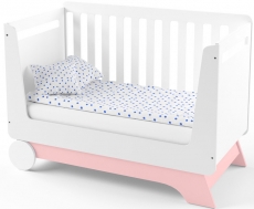 Кроватка-трансформер IndigoWood Nova Kit 124,5x63,5cm pink / white (со съемной спинкой, колесами и ящиком)